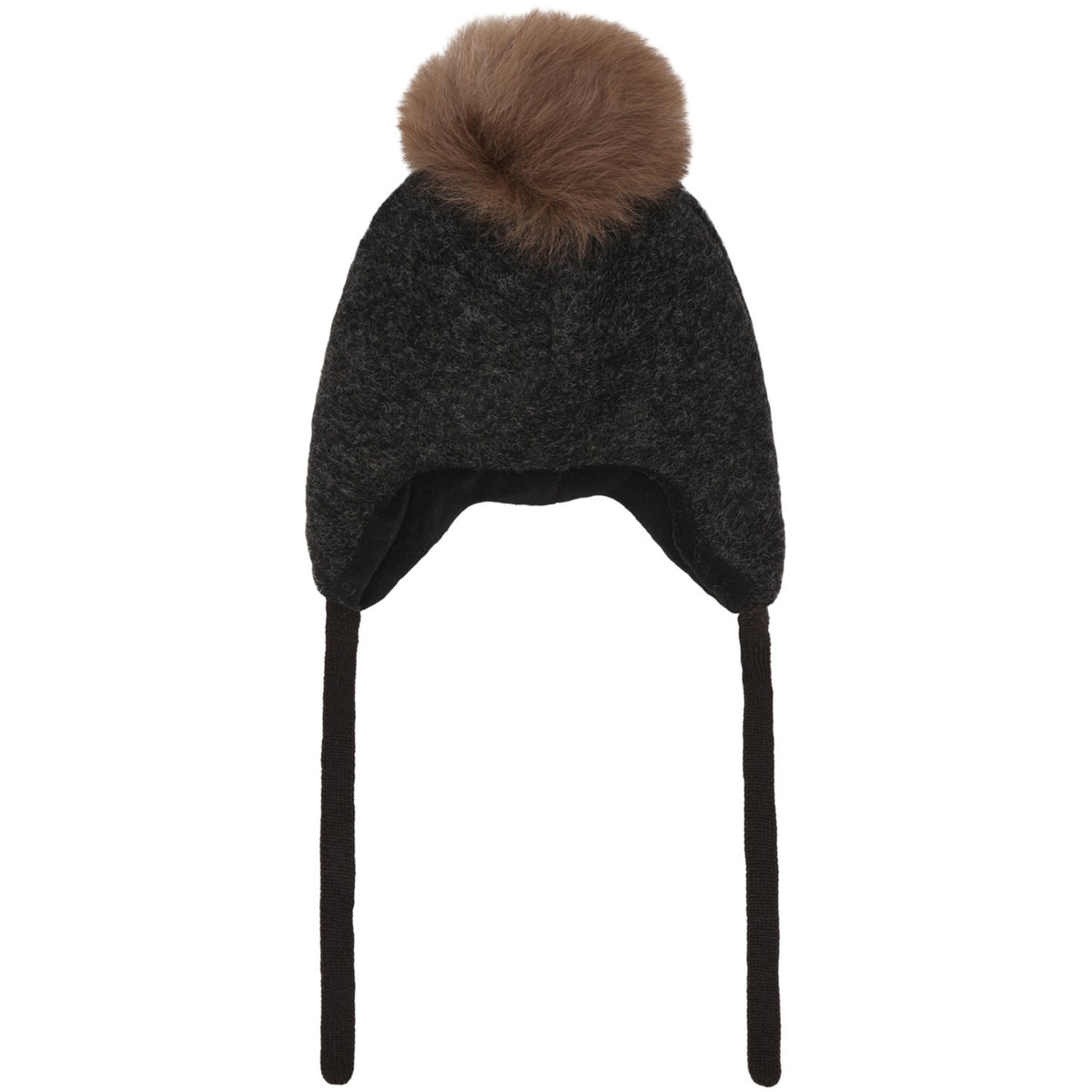 Huttelihut Dark Grey Melange Bonnet Ull Alpaca Pompom