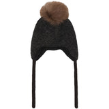 Huttelihut Dark Grey Melange Bonnet Ull Alpaca Pompom