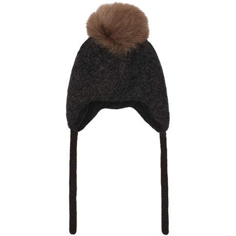 Huttelihut Dark Grey Melange Bonnet Ull Alpaca Pompom
