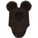 Huttelihut Dark Brown Melange Elefantlue Ull Alpaca Pompoms