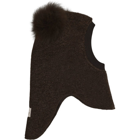 Huttelihut Dark Brown Melange Elefantlue Ull Alpaca Pompoms