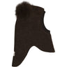Huttelihut Dark Brown Melange Elefantlue Ull Alpaca Pompoms