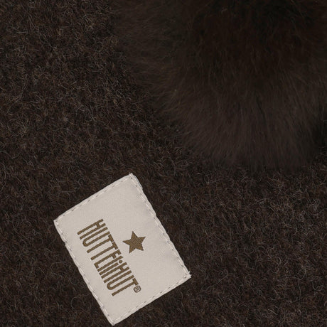 Huttelihut Dark Brown Melange Elefantlue Ull Alpaca Pompoms