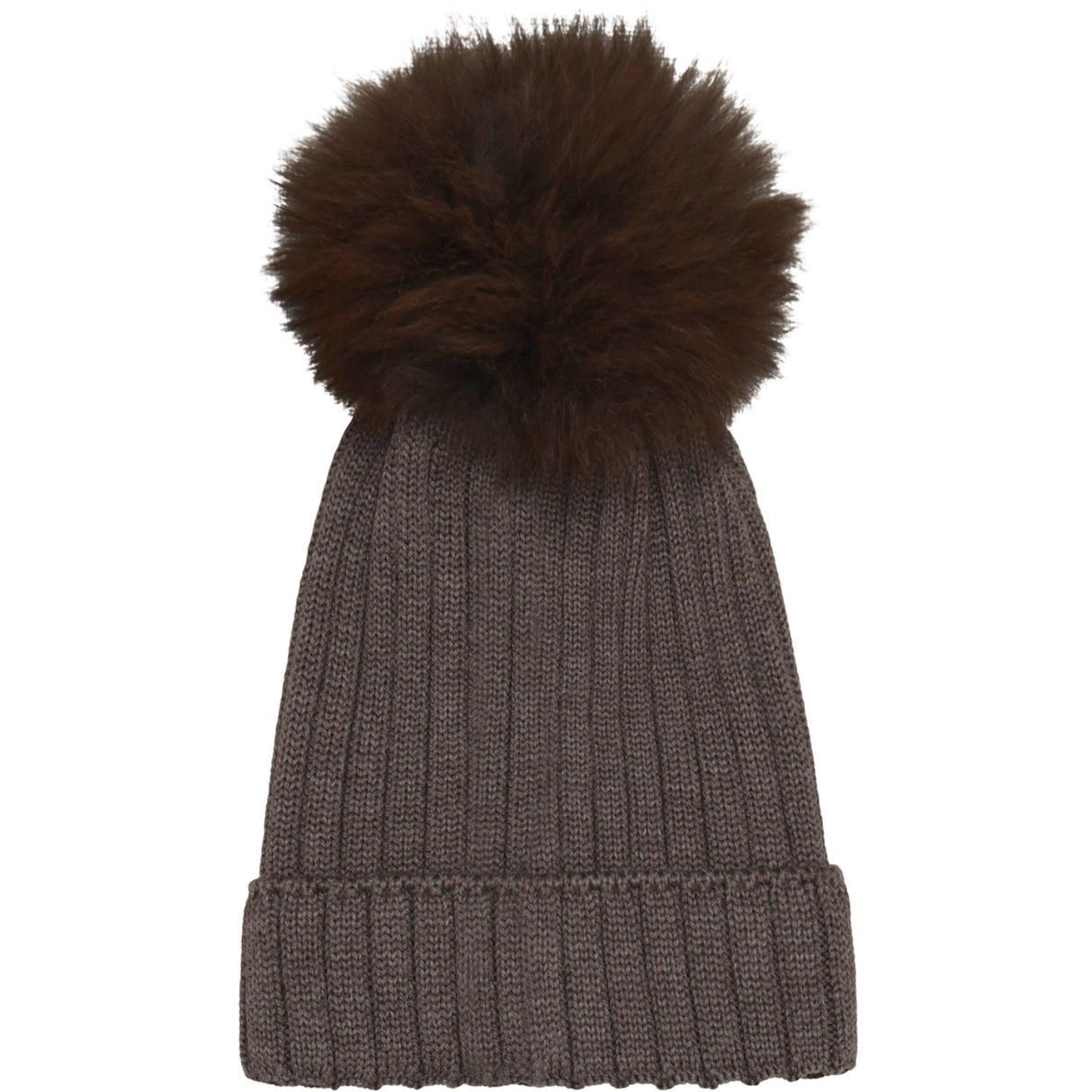 Huttelihut Brown Melange Lue Strikk Alpaca Pompom