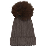 Huttelihut Brown Melange Lue Strikk Alpaca Pompom
