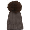 Huttelihut Brown Melange Lue Strikk Alpaca Pompom