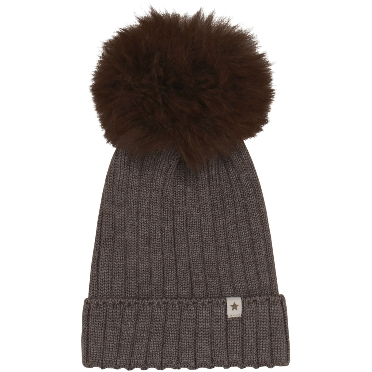 Huttelihut Brown Melange Lue Strikk Alpaca Pompom