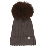 Huttelihut Brown Melange Lue Strikk Alpaca Pompom
