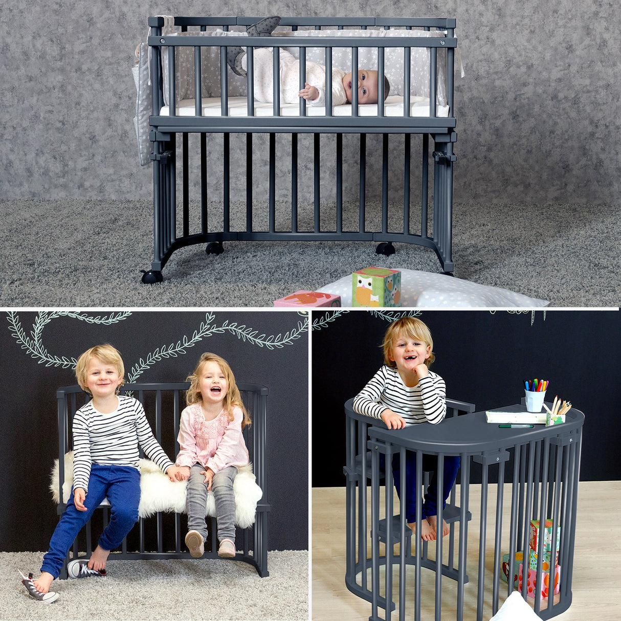 babybay® Grey Varnished Maxi Comfort Plus Co-sleeper