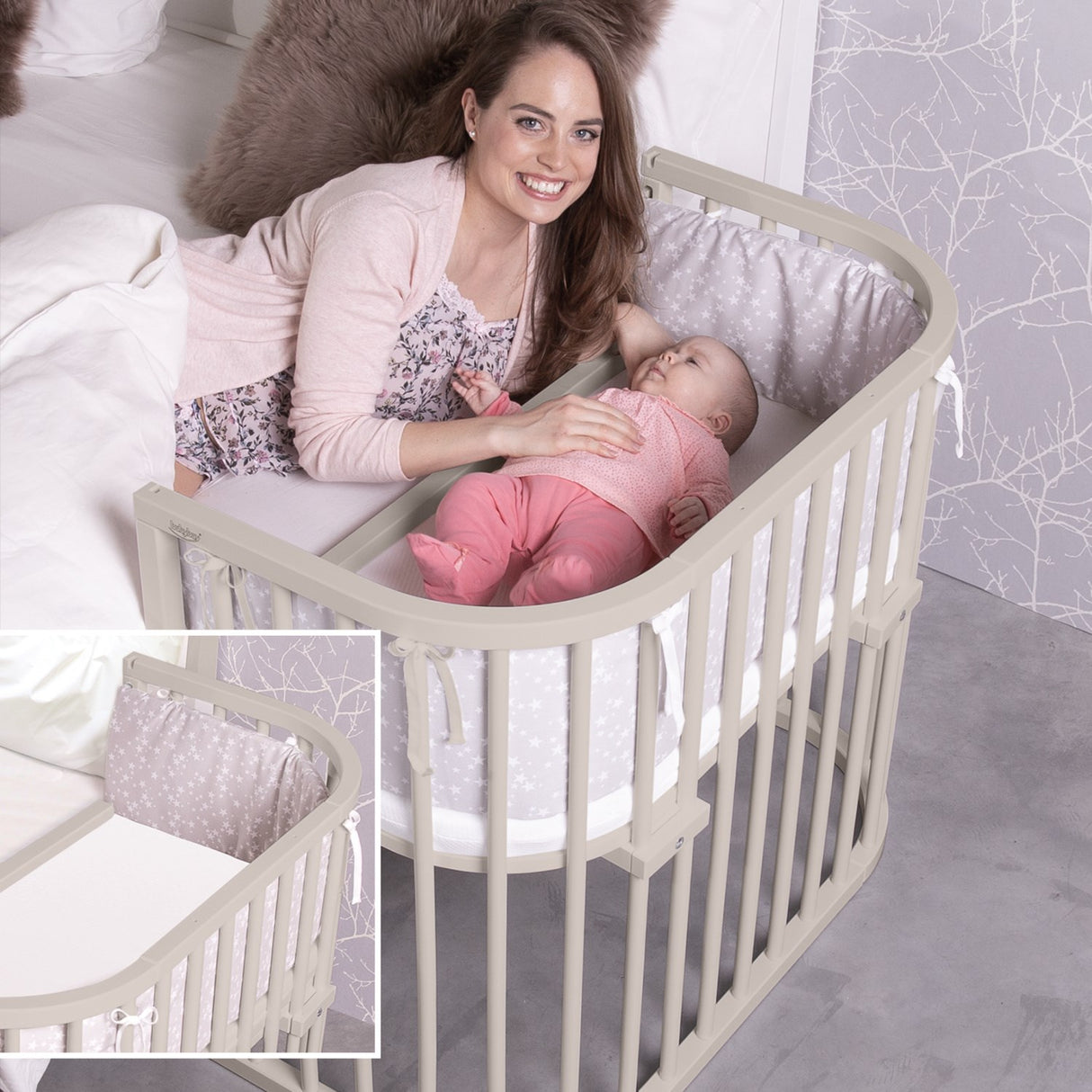 babybay® Beige Varnished Boxspring Comfort Plus Co-sleeper