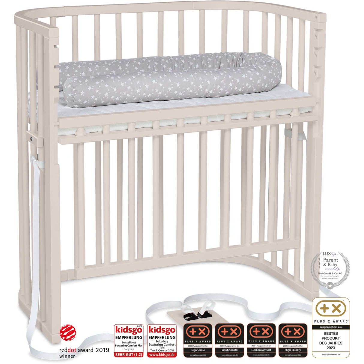 babybay® Beige Varnished Boxspring Comfort Plus Co-sleeper