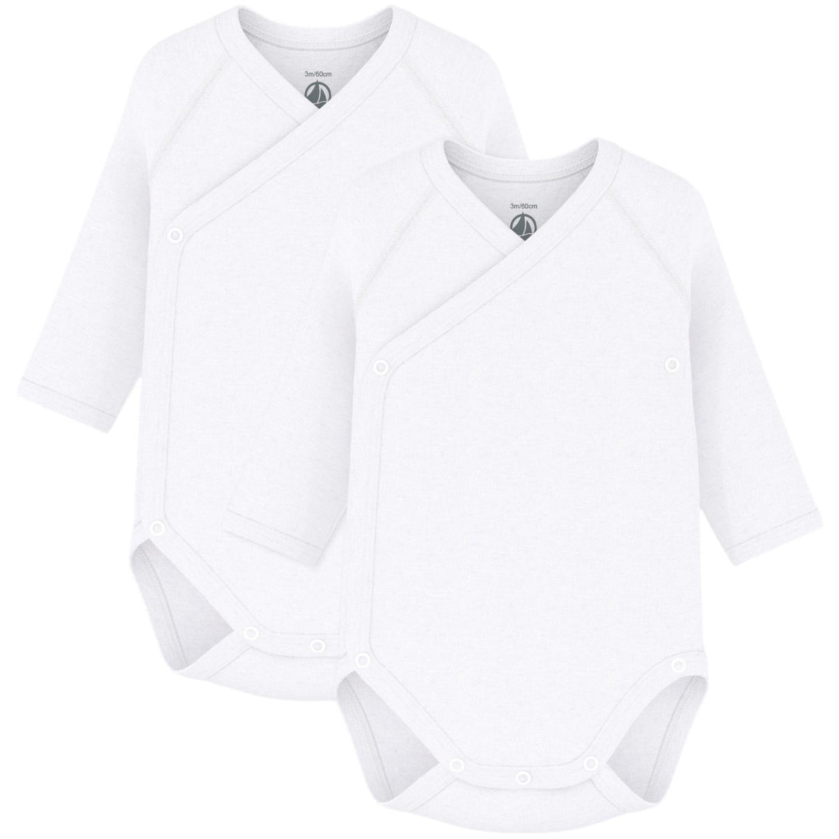 Petit Bateau Hvit Langermet Bodysuit 3-pakning
