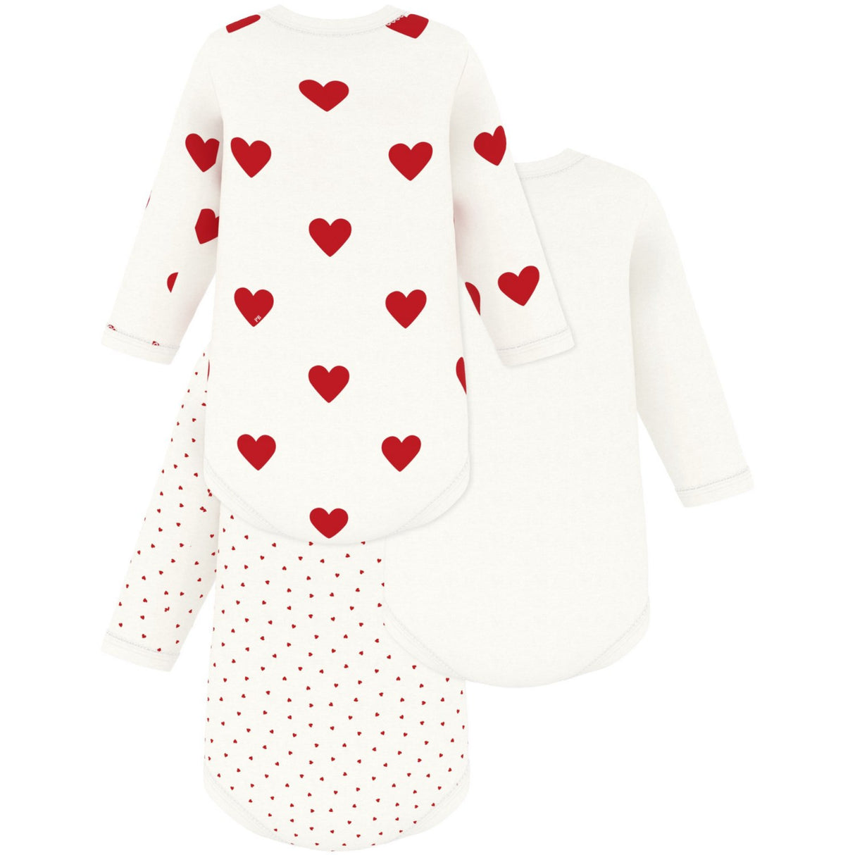 Petit Bateau Hearts/White Langermet Body 3-pack