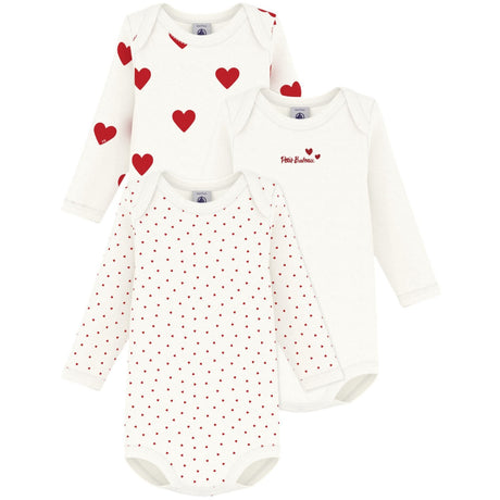 Petit Bateau Hearts/White Langermet Body 3-pack