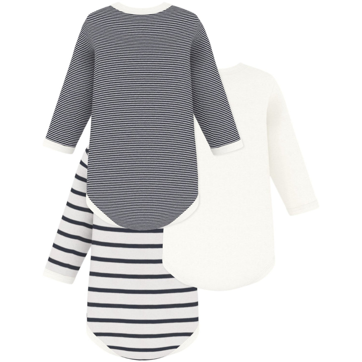 Petit Bateau Navy/White Langermet Bodysuit 3-pakning