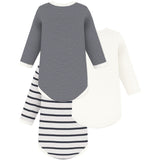 Petit Bateau Navy/White Langermet Bodysuit 3-pakning
