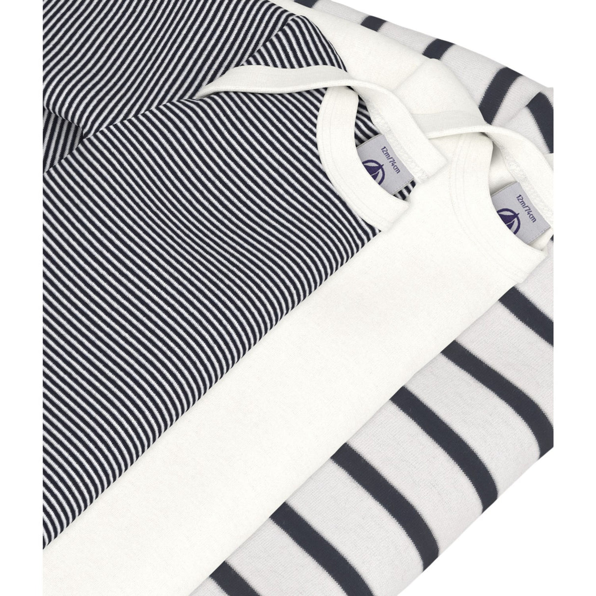 Petit Bateau Navy/White Langermet Bodysuit 3-pakning