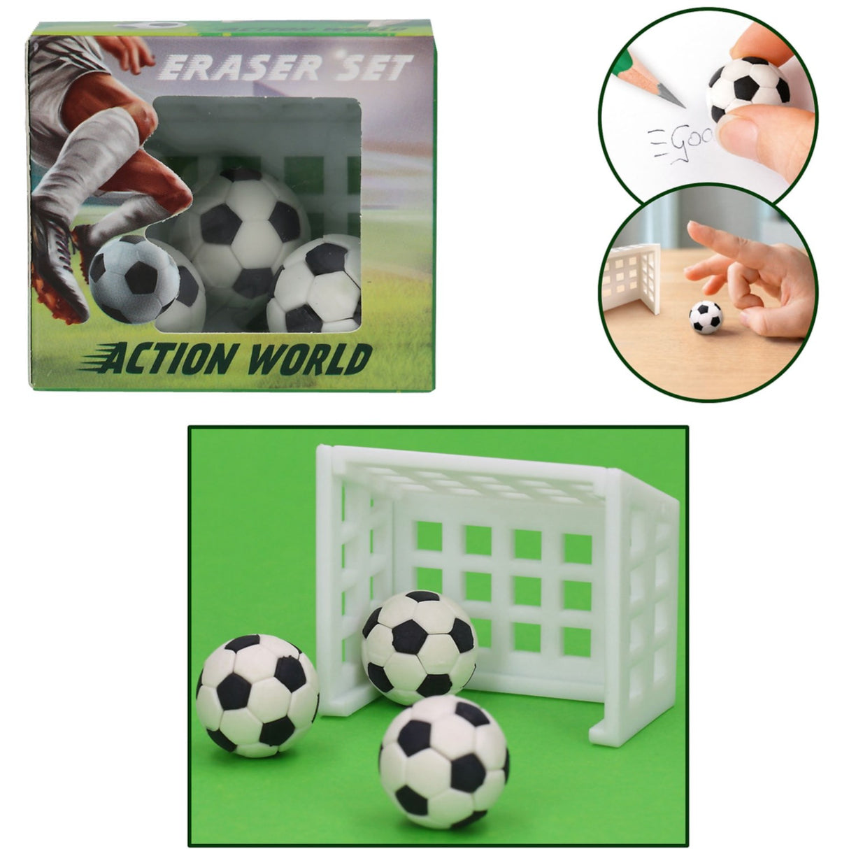 Dino World + Action Football Eraser Sett