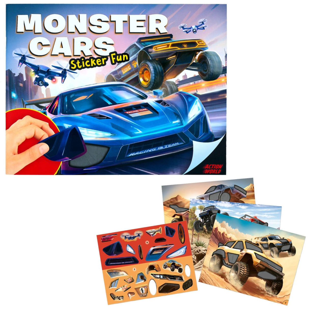 Dino World + Action Monster Cars Klistremerke Fun