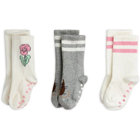 Mini Rodini Multi Elephant Shrew 3-Pakning Anti-Slip Strømper