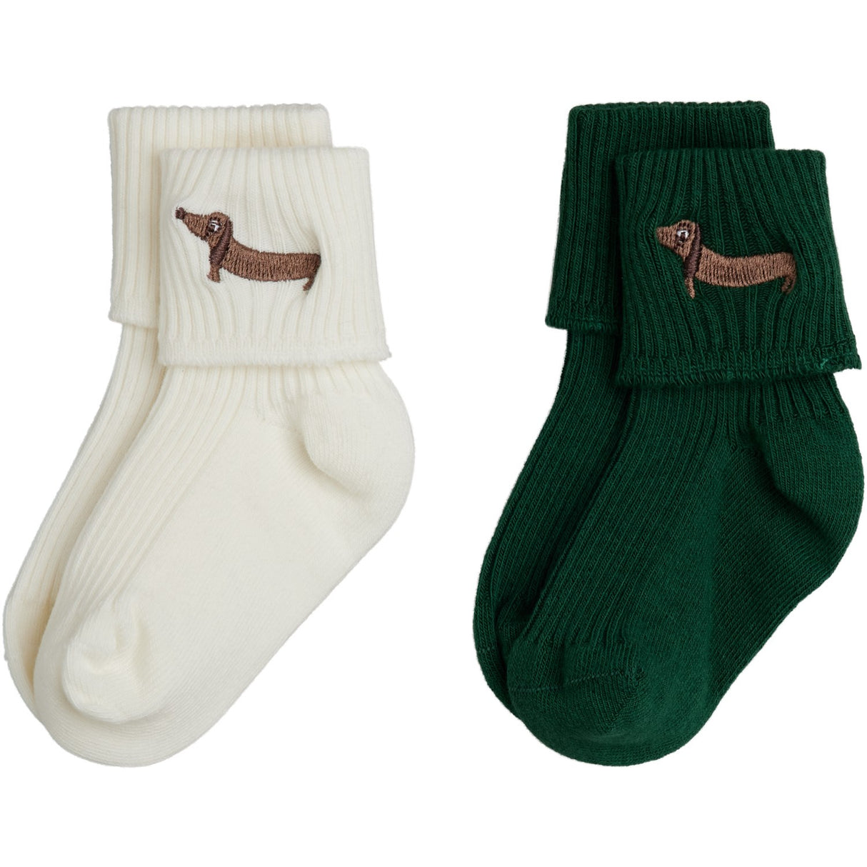 Mini Rodini Multi Dog Emb 2-Pakning Ribbed Baby Strømper