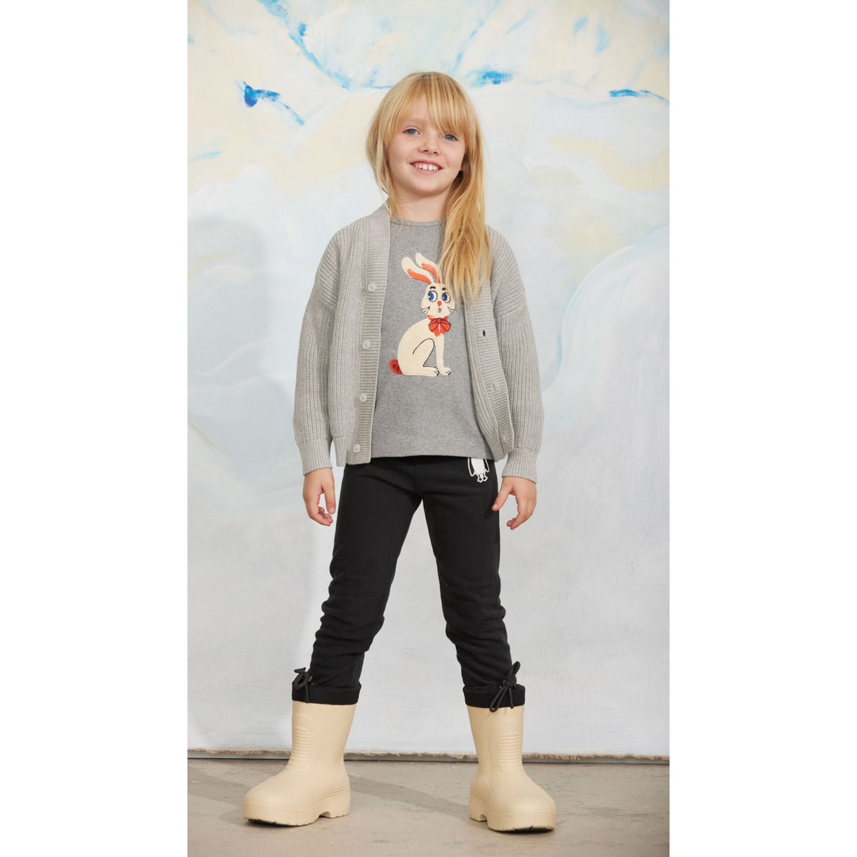 Mini Rodini Grey Melange Ritzratz Patch Strikket Cardigan