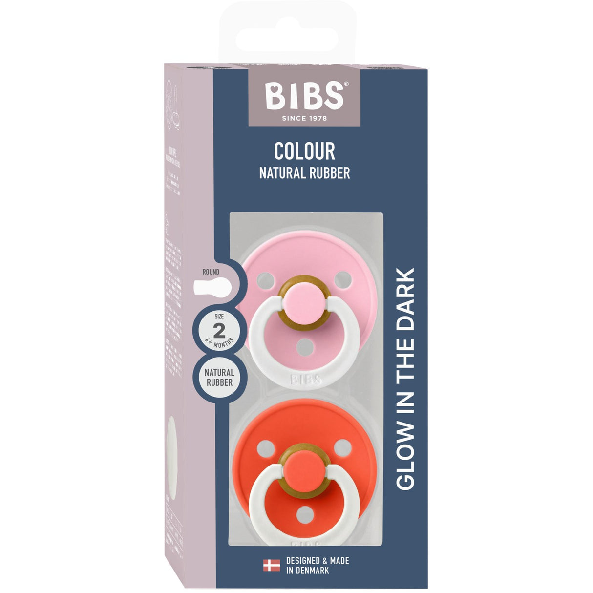 Bibs Baby Pink GLOW / Tango GLOW Smokk Colour 2-Pakning Latex