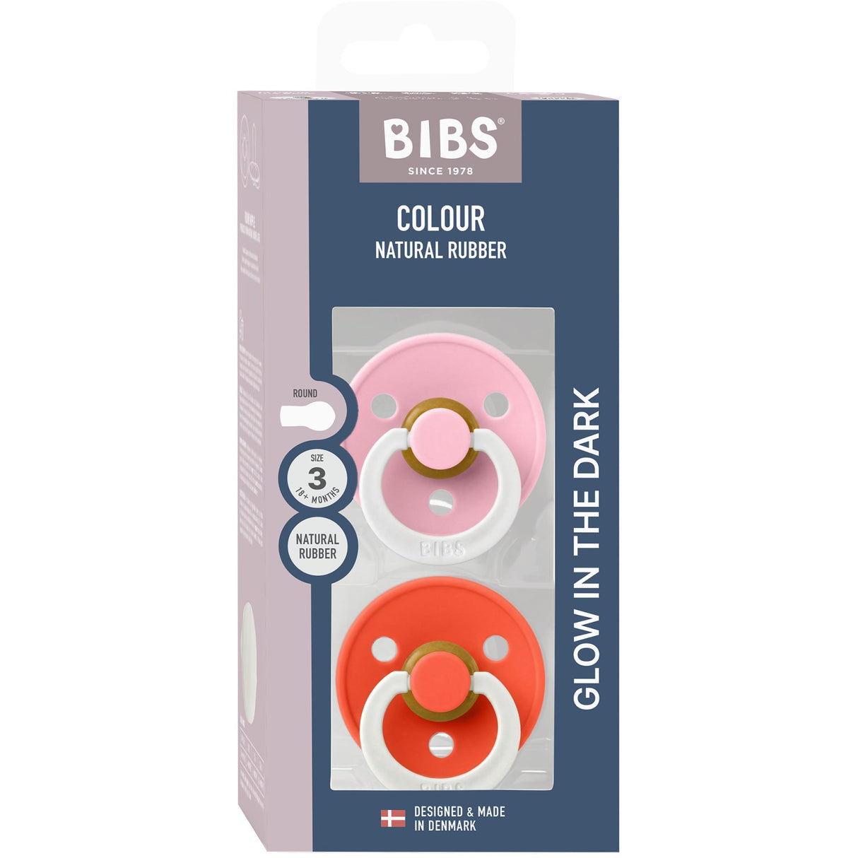 Bibs Baby Pink GLOW / Tango GLOW Smokk Colour 2-Pakning Latex