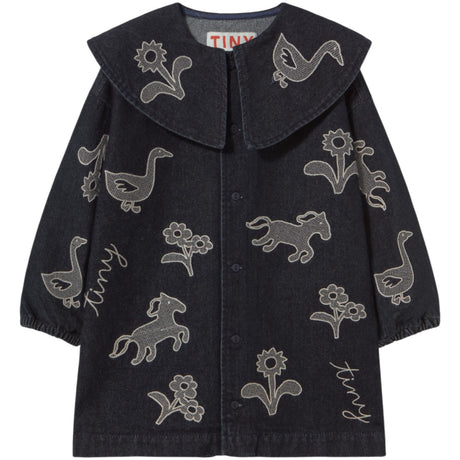 TinyCottons Denim Dark Wash 1 Horses & Flowers Denim Kjole
