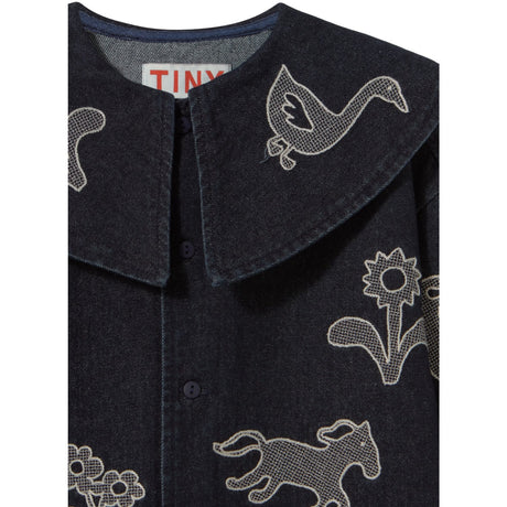 TinyCottons Denim Dark Wash 1 Horses & Flowers Denim Kjole