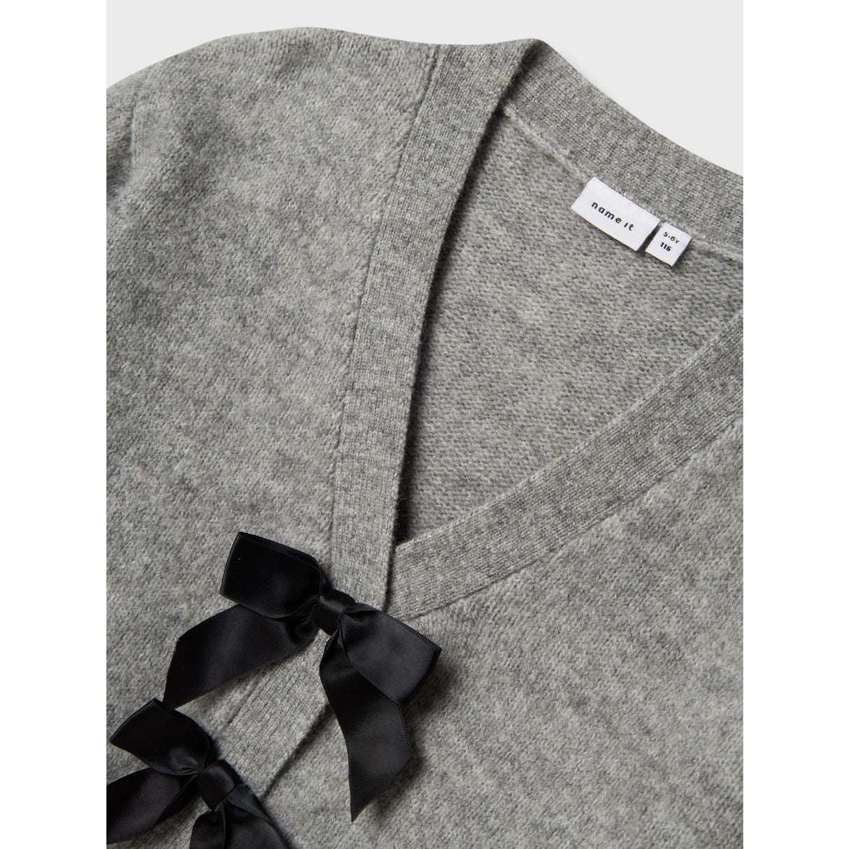 Name It Grey Melange Black Bow Nkfrina Ls Strikk Card Noos