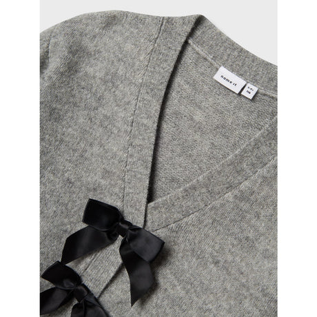 Name It Grey Melange Black Bow Nkfrina Ls Strikk Card Noos