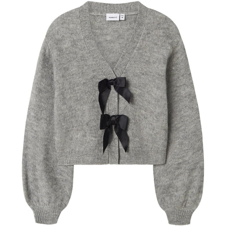 Name It Grey Melange Black Bow Nkfrina Ls Strikk Card Noos