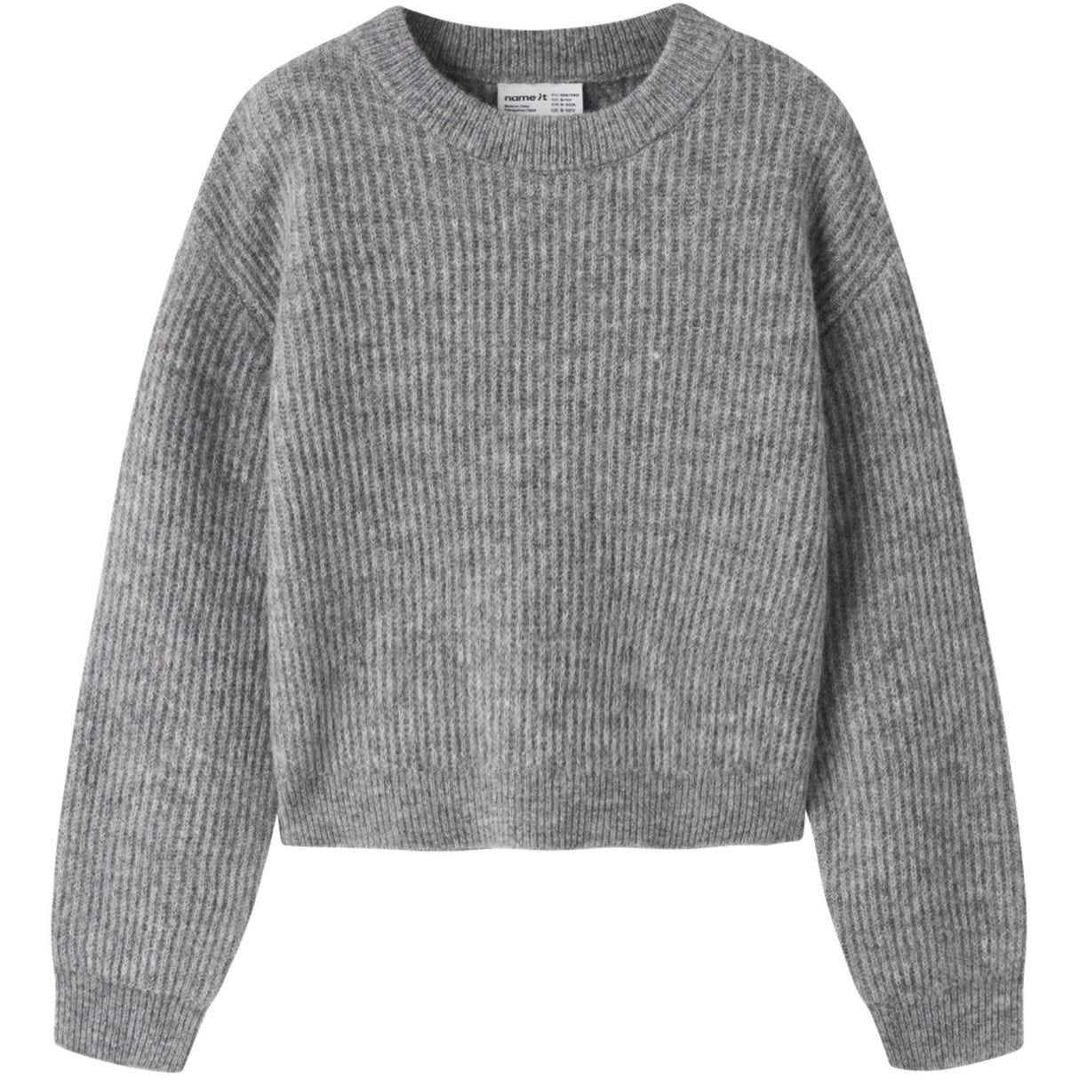 Name It Grey Melange Nkfholly Ls Boxy Kort Strikk Noos