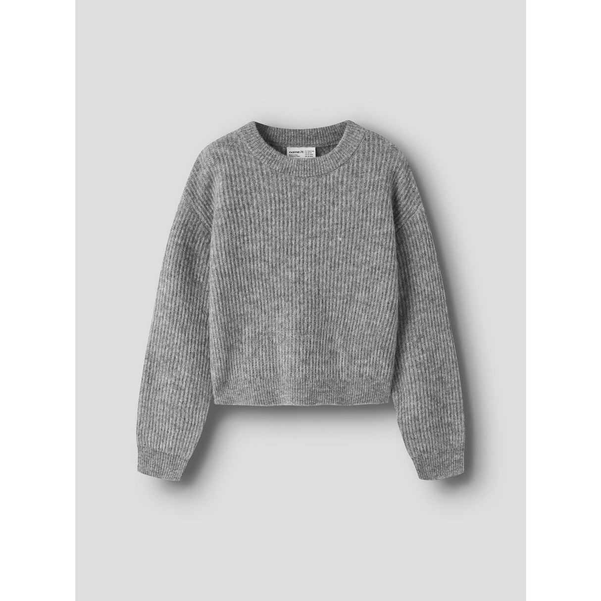 Name It Grey Melange Nkfholly Ls Boxy Kort Strikk Noos