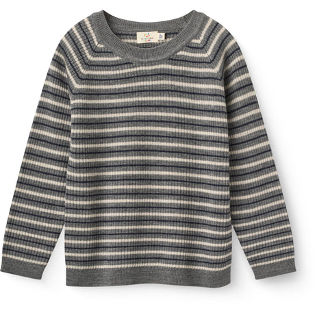 COPENHAGEN COLORS Grey Stripe Merino Classic Rib Bluse