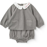 COPENHAGEN COLORS Grey Check Comb. Checkered Emb. Baby Sett M/ Bluse Og Bloomers