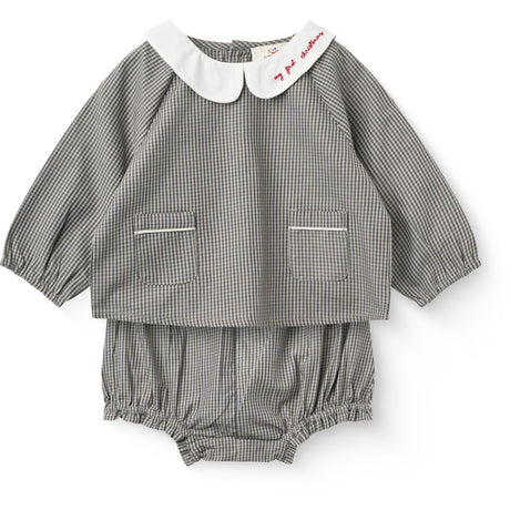 COPENHAGEN COLORS Grey Check Comb. Checkered Emb. Baby Sett M/ Bluse Og Bloomers