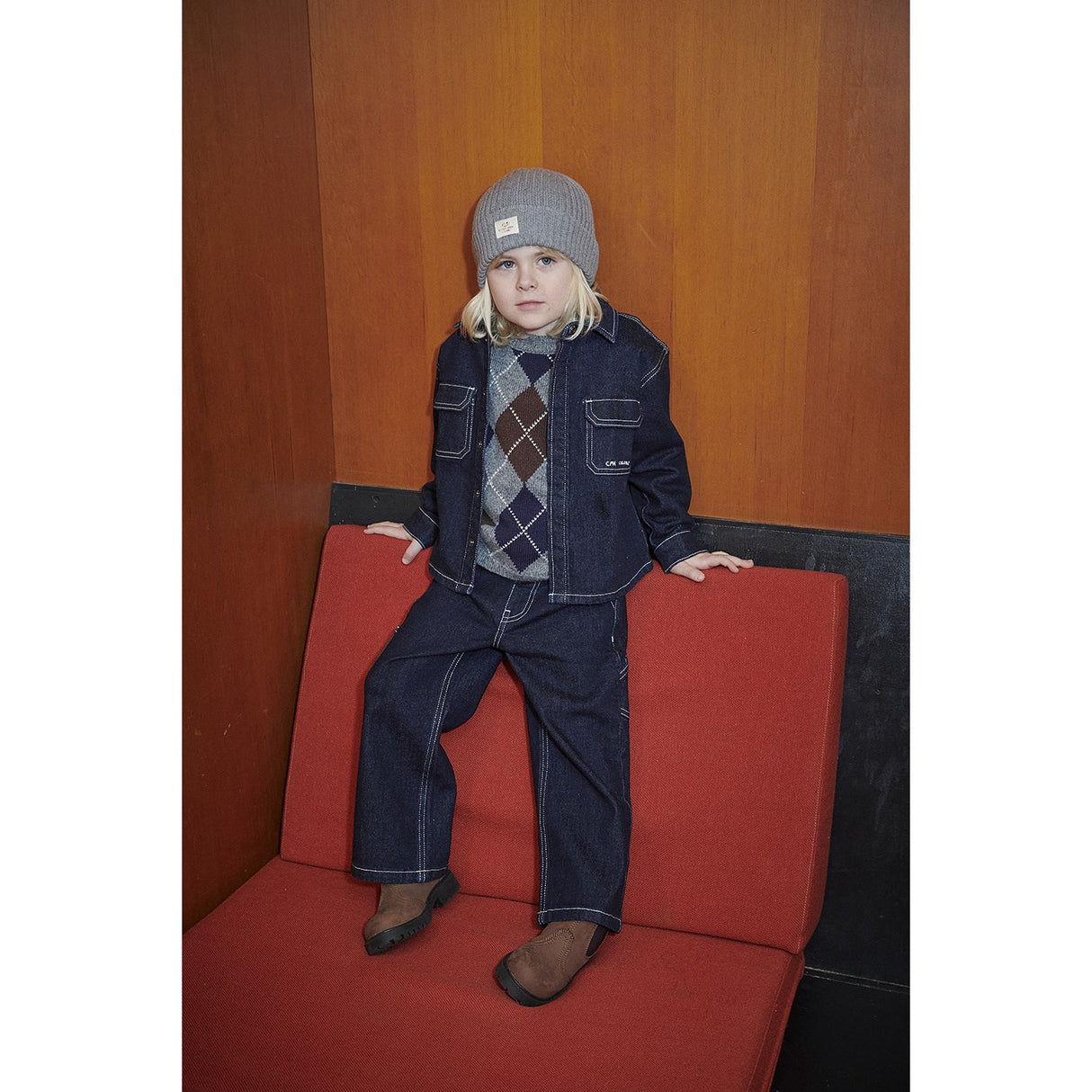 COPENHAGEN COLORS Grey Mel./Dk. Brown/Navy Comb. Argyle Strikket Vest