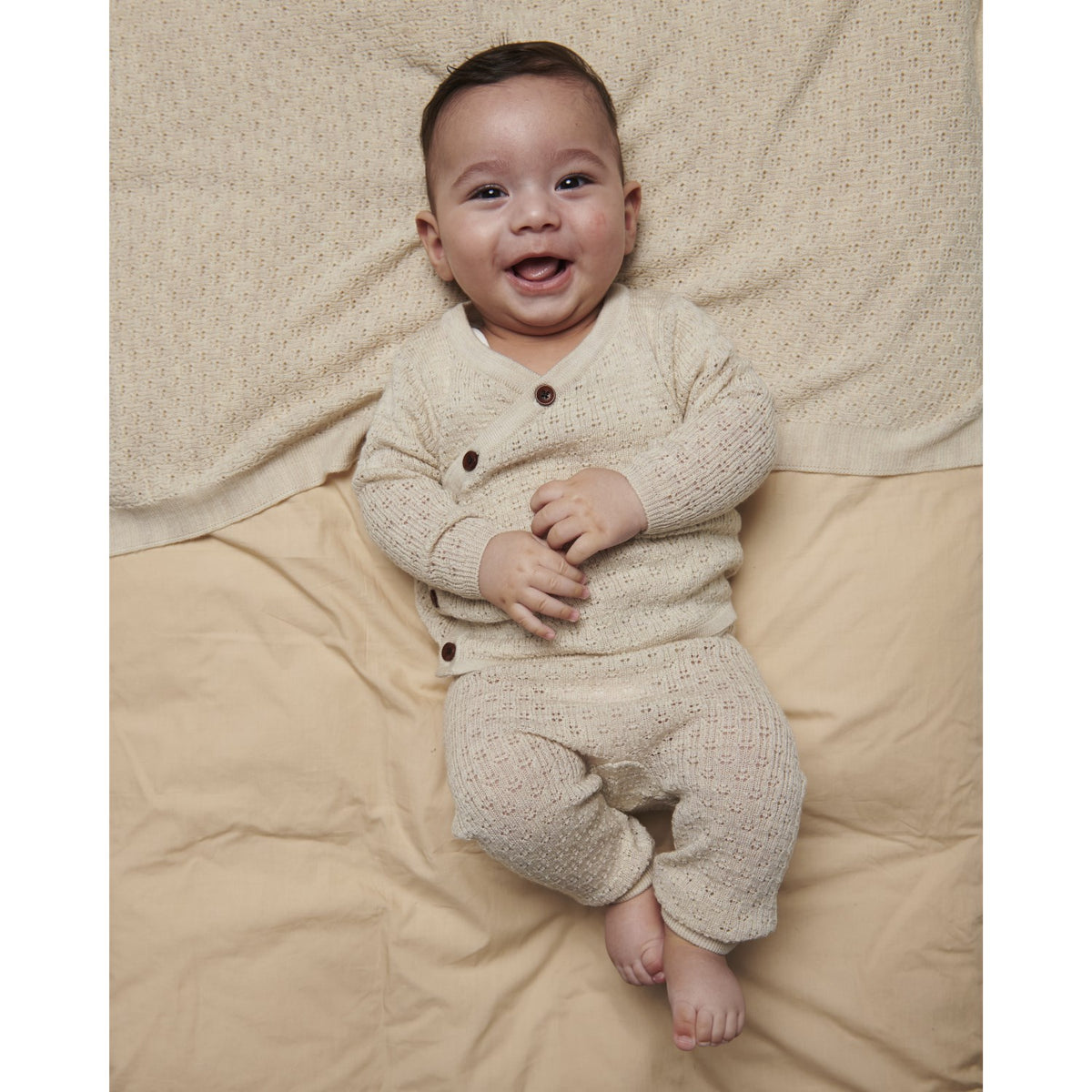 COPENHAGEN COLORS Pale Cream Melange Merino Pattern Baby Cross-Over Cardigan