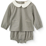 COPENHAGEN COLORS Brown/Sky Check Comb. Checkered Baby Sett M/ Bluse & Bloomers