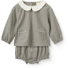 COPENHAGEN COLORS Brown/Sky Check Comb. Checkered Baby Sett M/ Bluse & Bloomers