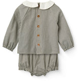 COPENHAGEN COLORS Brown/Sky Check Comb. Checkered Baby Sett M/ Bluse & Bloomers