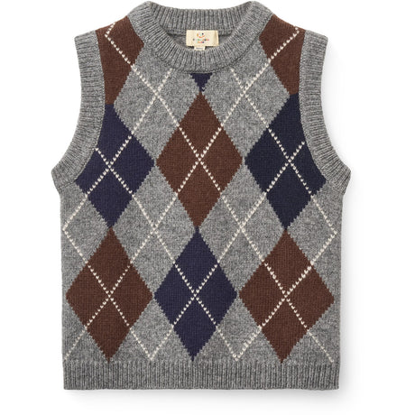 COPENHAGEN COLORS Grey Mel./Dk. Brown/Navy Comb. Argyle Strikket Vest