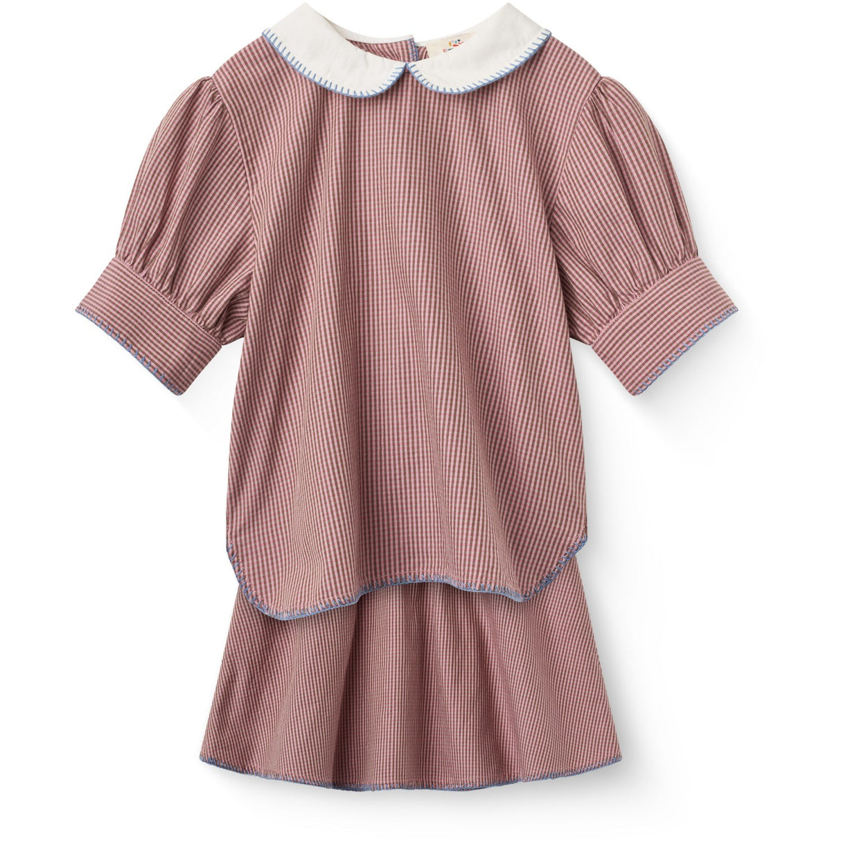 COPENHAGEN COLORS Winter Rose Check Comb. Checkered Bluse Og Skjørt Sett