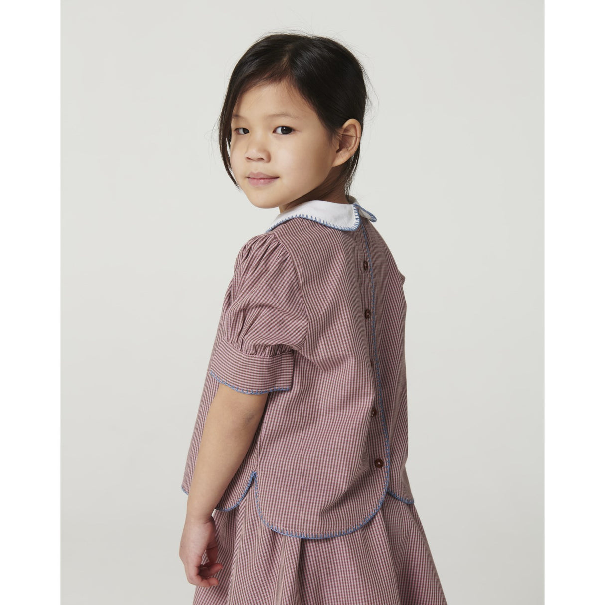 COPENHAGEN COLORS Winter Rose Check Comb. Checkered Bluse Og Skjørt Sett