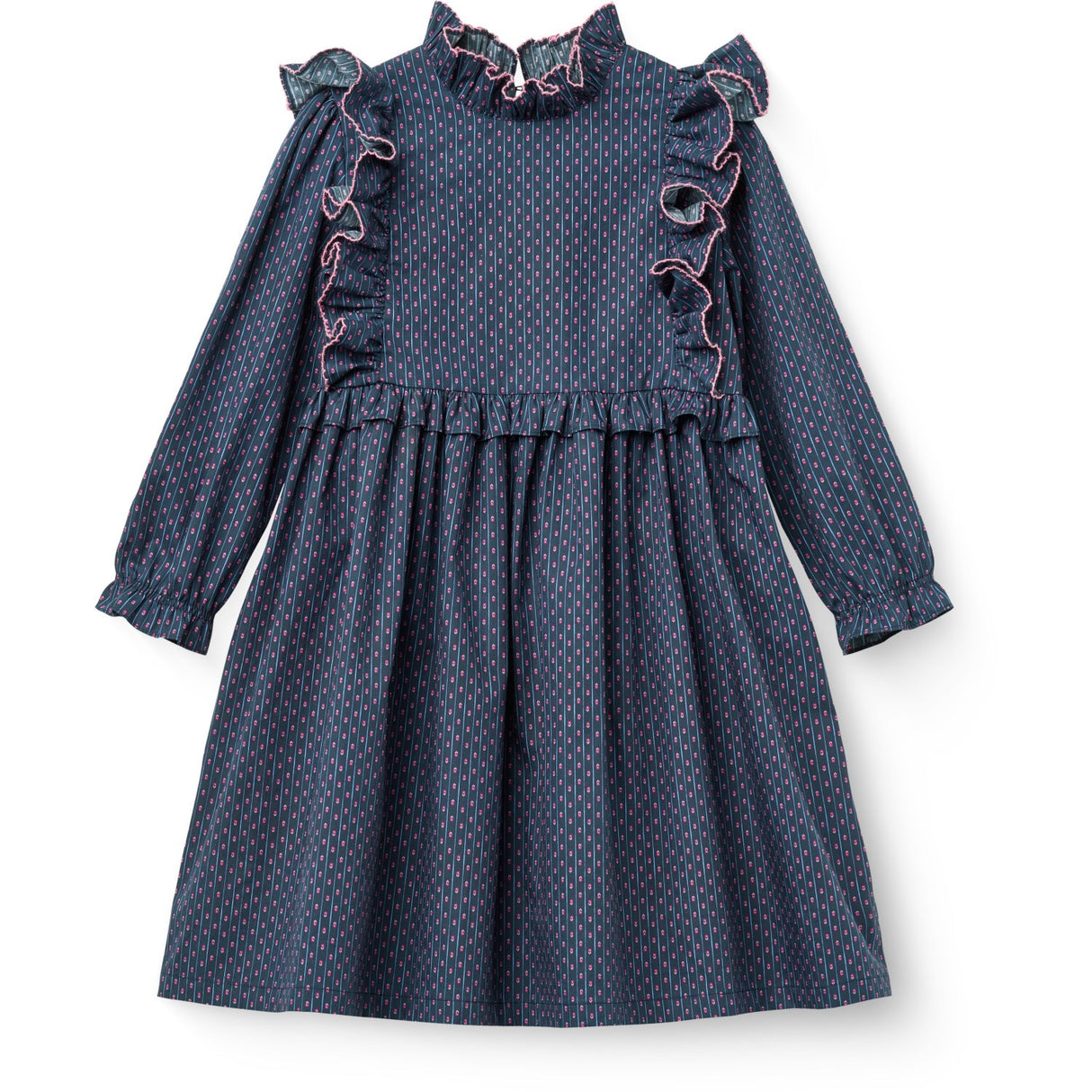 COPENHAGEN COLORS Navy Flower Aop Printed Frill Kjole