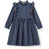 COPENHAGEN COLORS Navy Flower Aop Printed Frill Kjole