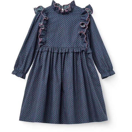 COPENHAGEN COLORS Navy Flower Aop Printed Frill Kjole