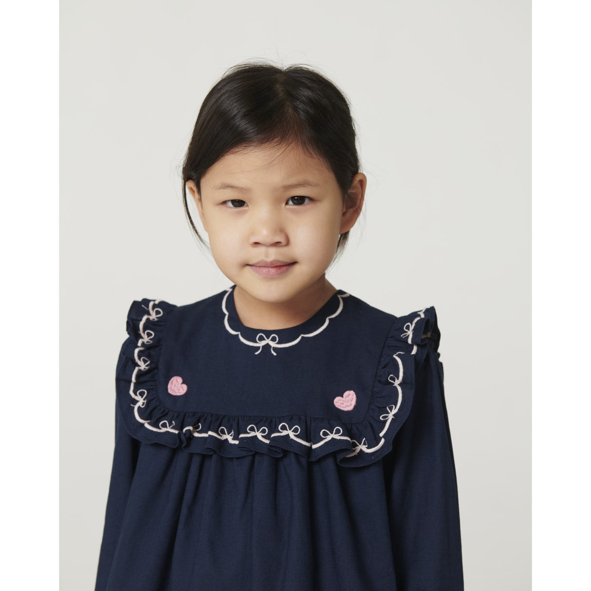 COPENHAGEN COLORS Navy Comb. Kjole M/ Frill & Embroidery
